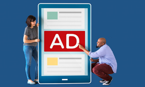 Two people showing how the Ads Display in the Mobile View